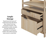 Walker Edison Transitional Open Reeded 4-Shelf Bookshelf with Drawers on Bottom, Versatile Bookcase with Bottom Storage for Home Office, Living Room, Bedroom, 33”W x 16.75”D x 70”H, Coastal Oak Walker Edison