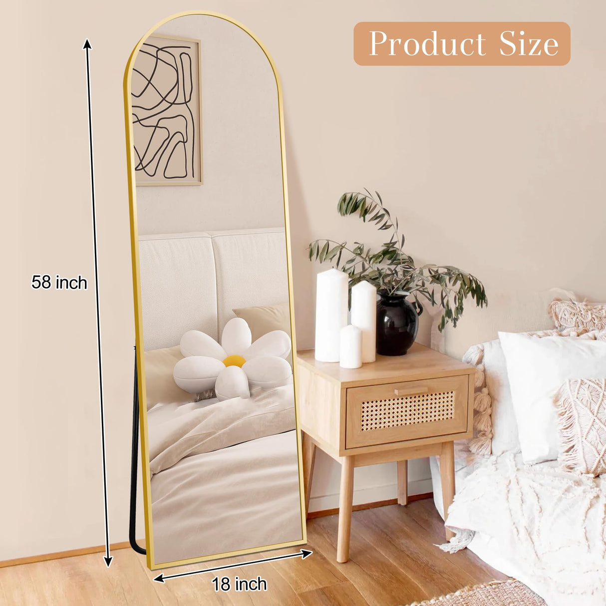 GlasFlength 58"x18" Arched Full Length Mirror, Elegant Full Body Mirror with Stand for Bedroom & Cloakroom, Gold GlasFlength