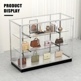 72" Glass Display Showcase Cabinet –Silver Aluminum Frame, Tempered Glass Shelves, Lockable Sliding Doors & LED Lighting – Extra Vision Retail Fixture for Stores, Exhibits & Collectibles Generic