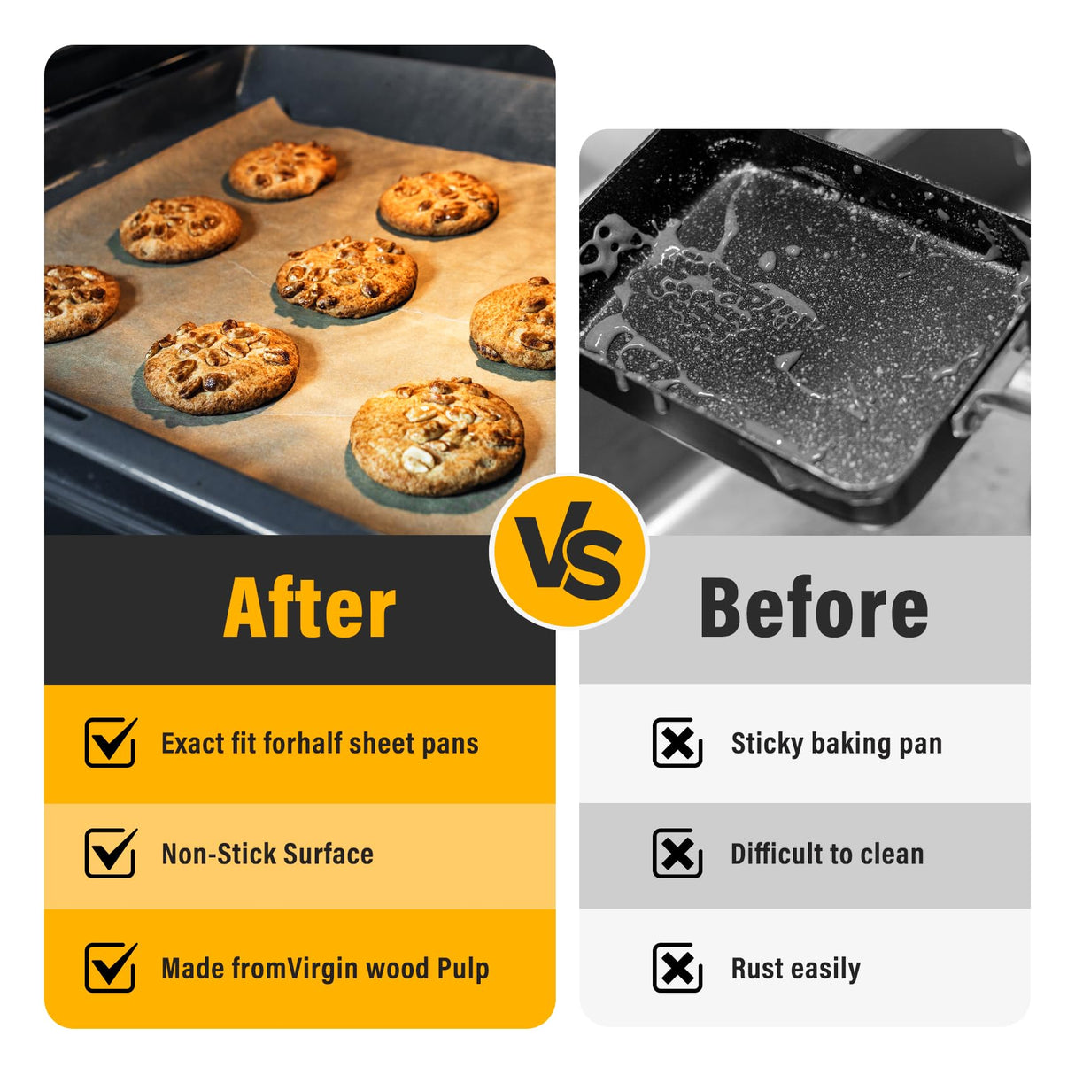 Vosda Parchment Paper Sheets for Baking 9-13 IN Precut Non-Stick Parchment Paper Unbleached Baking Sheet Paper for Air Fryer,Baking,Sandwich,Grilling,Steaming,Suitable For Bread Cake Cookies 120p Vosda