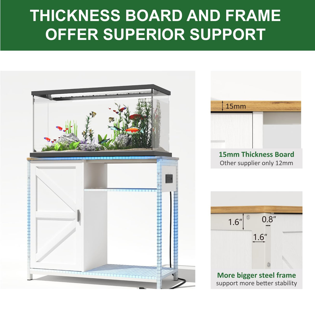 TRYKERPET 40 Gallon Fish Tank Stand, Aquarium Stand with Power Outlets, Cabinet for Fish Tank Accessories Storage, Heavy Duty Breeder Tank Suitable for Turtle Tank, Reptile Terrarium, 440LBS Capacity TRYKERPET