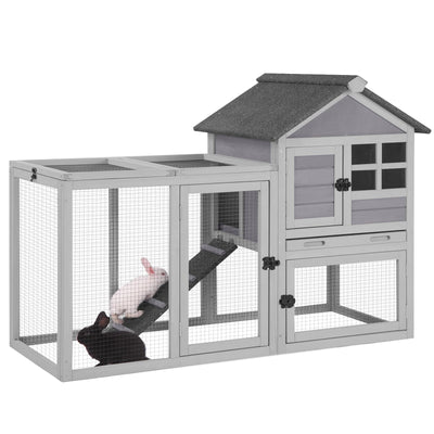 GUTINNEEN 51.6" L Chicken coop Outdoor Rabbit Hutch Indoor Bunny Cage Expandable Duck House(Grey)