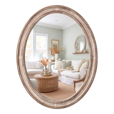 sawsile 24x30'' Rustic Oval Wood Mirror,Decorative Farmhouse Oval Mirrors,Vanity Nature Mirrors for Bedroom, Bathroom, Living Room,or Entryway