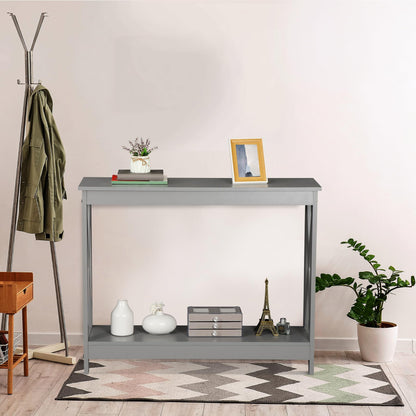 SUPER DEAL 2-Tier Narrow Console Sofa Side Table for Entryway/Hallway/Living Room, 39.3in L x 11.8in W x 31.6in H, Grey - WoodArtSupply