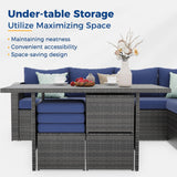 Wisteria Lane Outdoor Patio Furniture Set, 7 Piece Outdoor Dining Sectional Sofa with Dining Table and Chair, All Weather Wicker Conversation Set with Ottoman,Blue Wisteria Lane