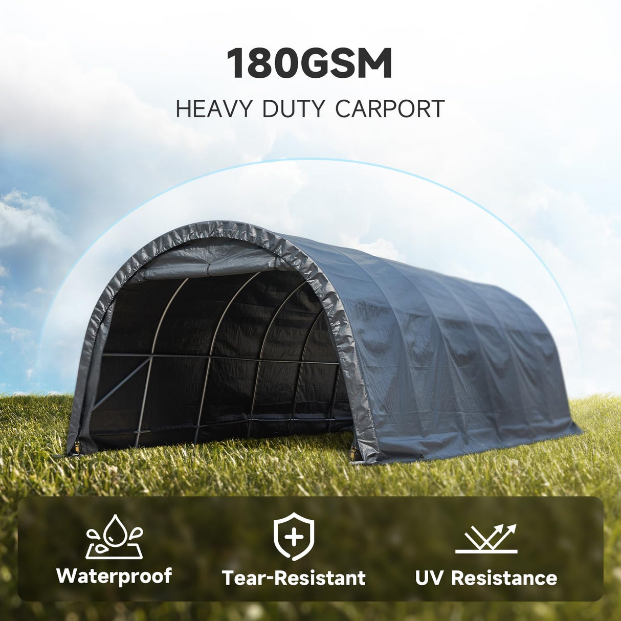 MELLCOM 12 x 24 FT Heavy Duty Carport, Portable Garage with Reinforced All-Steel Frame and Round Style Roof, Anti-Snow All Covered Car Canopy Outdoor Waterproof Storage Shelter for Car, Truck, Boat MELLCOM