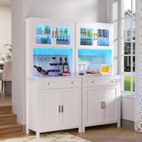 Yeyawomy 72" Tall Kitchen Pantry Cabinet with LED Light and Power Outlets, Farmhouse Large Storage Cabinet, Microwave Stand with Storage, Adjustable Cabinet Shelf, Kitchen Pantry White Modern Style Yeyawomy