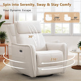ANJ Swivel Recliner Chair, Glider Rocker Recliners for Nursery, Power Rocker Reclining Chair with USB Port, Upholstered Leathaire Electric Rocking Chairs for Living Room, Bedroom, Cream White ANJ
