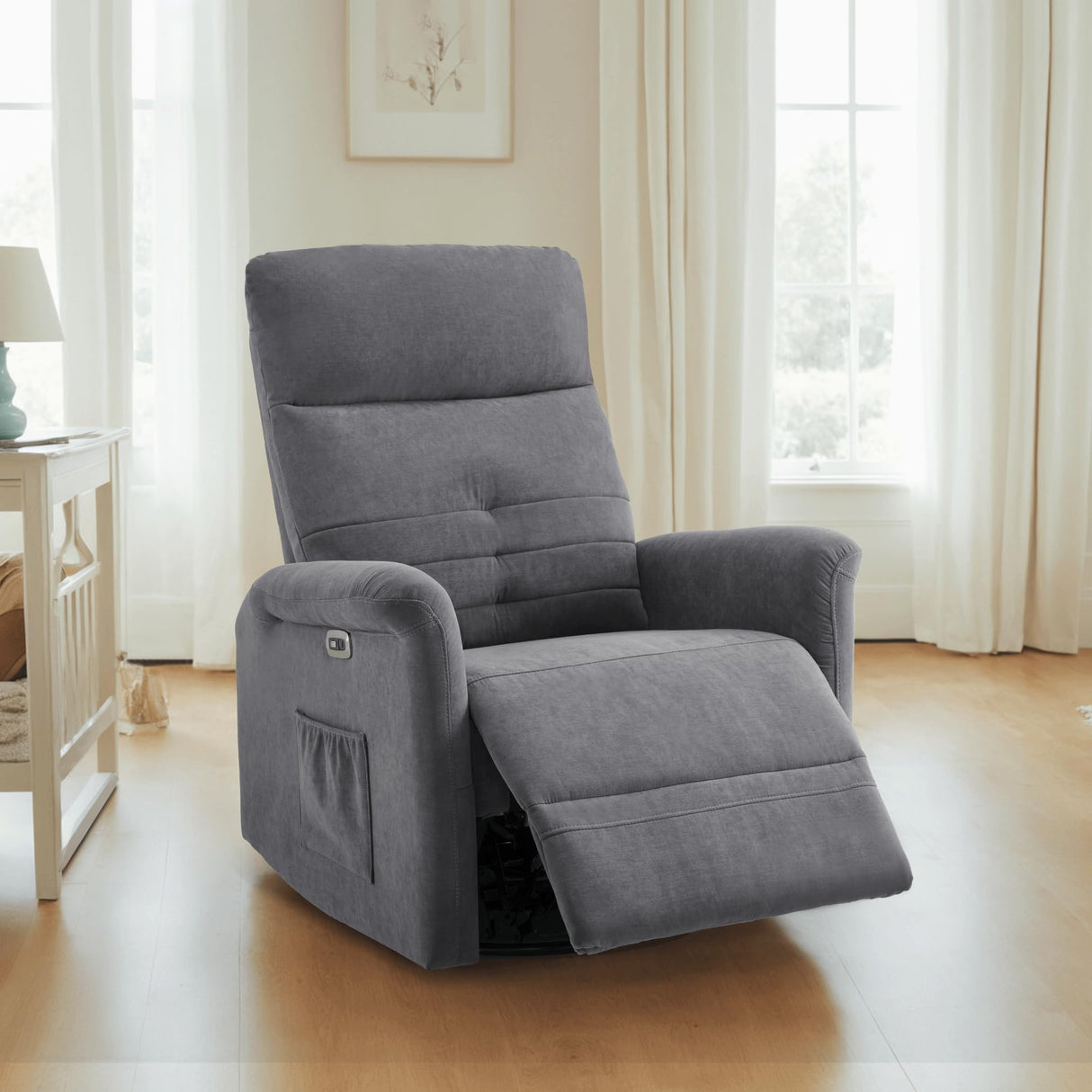 MCombo Power Swivel Glider Recliner Chair, Electric Rocker Recliner Chairs with USB Charging Ports for Living Room and Nursery, Fabric 7763 (Dark Grey) MCombo