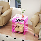 Acrylic End Table Record Player Table with Storage Shelf Clear Side Table Nightstand (15.7x19.7x11.8)(Pink) Acrylicolor