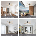 Wozzio 5 Wood Blades Ceiling Fan with Light and Remote,Quiet Reversible DC Motor,6 Wind Speed,LED Dimmable and Memory,for Bedroom/Patios/Living Room,52 inch,Natural Wood Blades Wozzio
