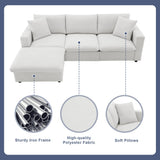 Tmsan 100.4" Modular Sectional Sofa Cloud Couch for Living Room, Modern Convertible L Shaped Couch Set with Ottoman, 4 Seater Polyester Fabric Sofa with 2 Pillows for Apartment Office (White) Tmsan