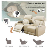 A Ainehome Power Leather Recliner Sofa Set with LED Lights, Recliner Sofa Sectional Couches for Living Room, Reclining Sofa, loveseat, Chair with USB Port/Storage Console/Cup Holder(Khaki,loveseat) A Ainehome