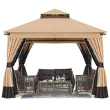 MASTERCANOPY 10x10FT Outdoor Patio Gazebo with Double Roofs, Mosquito Netting and Privacy Screens for Backyard, Garden, Lawn, Beige MASTERCANOPY