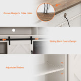 WAMPAT Fireplace TV Stand for TVs Up to 85 Inch, Farmhouse Wood Highboy Electric Fireplace Entertainment Center with Open Storage 2 Heating Mode and 5 Brightness for Living Room, Antique White WAMPAT