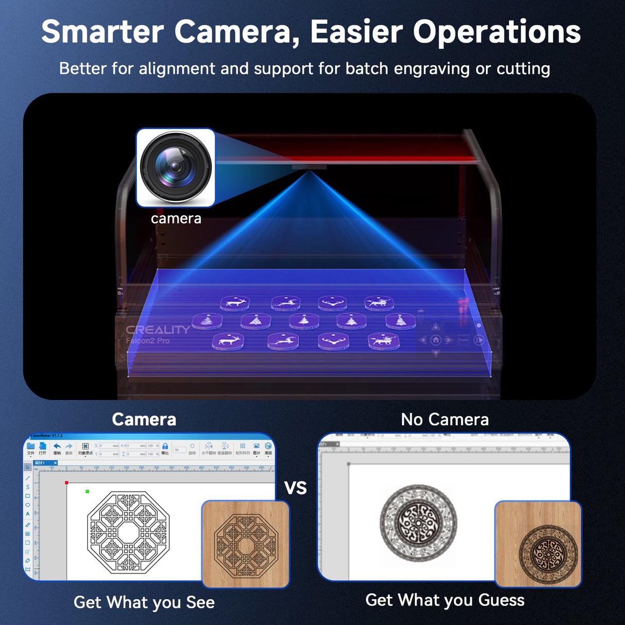 Creality Engraver Enclosed, Falcon2 Pro 60W Output Engraver and Cutter, 25000mm/min Speed Cutter Machine with Air Assist, Auto Fan, Camera Positioning for Wood and Metal Creality