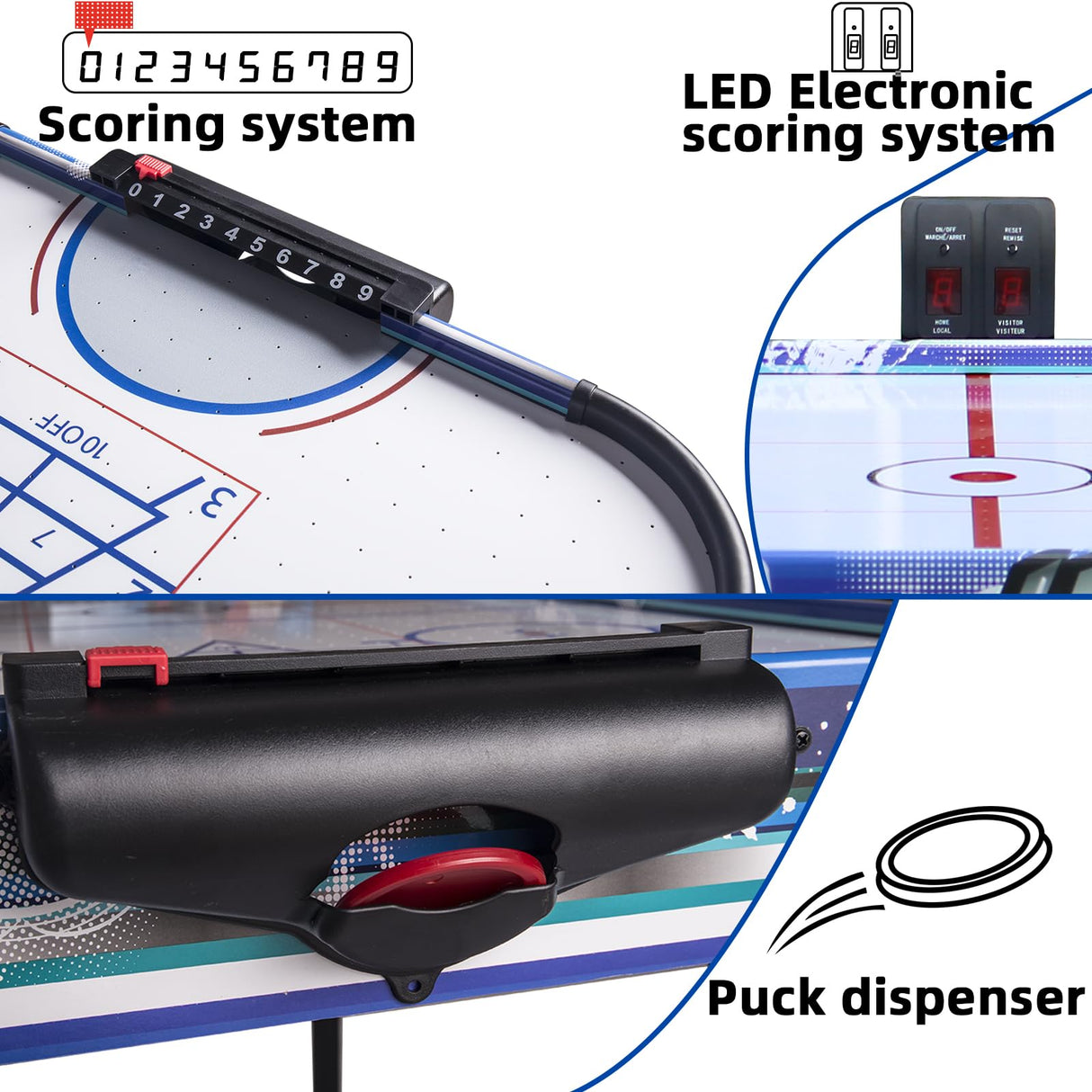 48" Air Hockey Game Table, Powered Ice Hockey Game Table Combines Bowling and Shuffleboard, Arcade Games Machines for Home with Round Corner Hyner