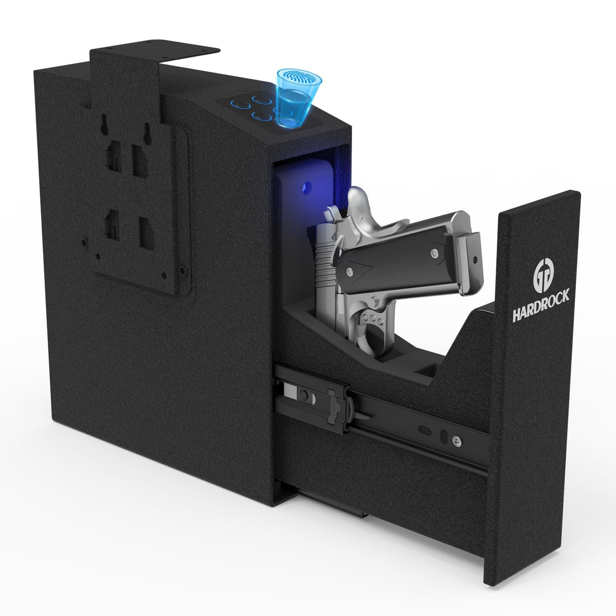 HARDROCK Biometric Slider Gun Safe for Handgun,Hidden Fingerprint Gun Safe Box for Home Nightstand Desk Bedside,Wall Mounted Lock Quickly Access Sliding Door Pistol safes,PIN Code Key HARDROCK