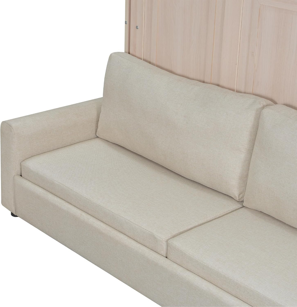 Queen Murphy Bed with Couch and LED Lighting,Solid Wood Folding Murphy Wall Bed Cabinet with Sofa MERITLINE