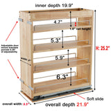 DINDON Pull Out Spice Rack Cabinet Organizer, (8" W x 21.9" D x 25.2" H) Multi-Use Soild Wood Pull Out Cabinet Organizer Slide Out Shelf Sliding Base Cabinet Storage Organization DINDON