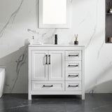 LUCKWIND 36" Bathroom Vanity and Sink Combos, Modern Bathroom Storage Cabinet with Ceramic Sink, Matte Black Faucet and 5 Drawers, Mirror is NOT Included, White LUCKWIND