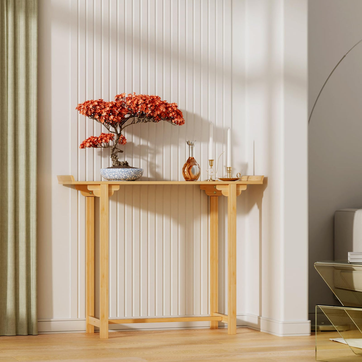 Magshion Console Table, for Hallway, Living Room, Modern Bamboo Gold Rectangle Coffee Table, Side Table, Entryway Table, Decorative Offering Table for Home Magshion