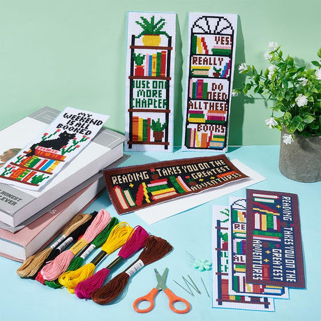 ACRNIGHEET 6PCS Cross Stitch Bookmark Kits Bookshelves Words Pattern Counted Cross Stitch Kits for Beginners Adults DIY Stamped Embroidery Bookmarks with Instructions Hand Embroidery Craft Gift ACRNIGHEET