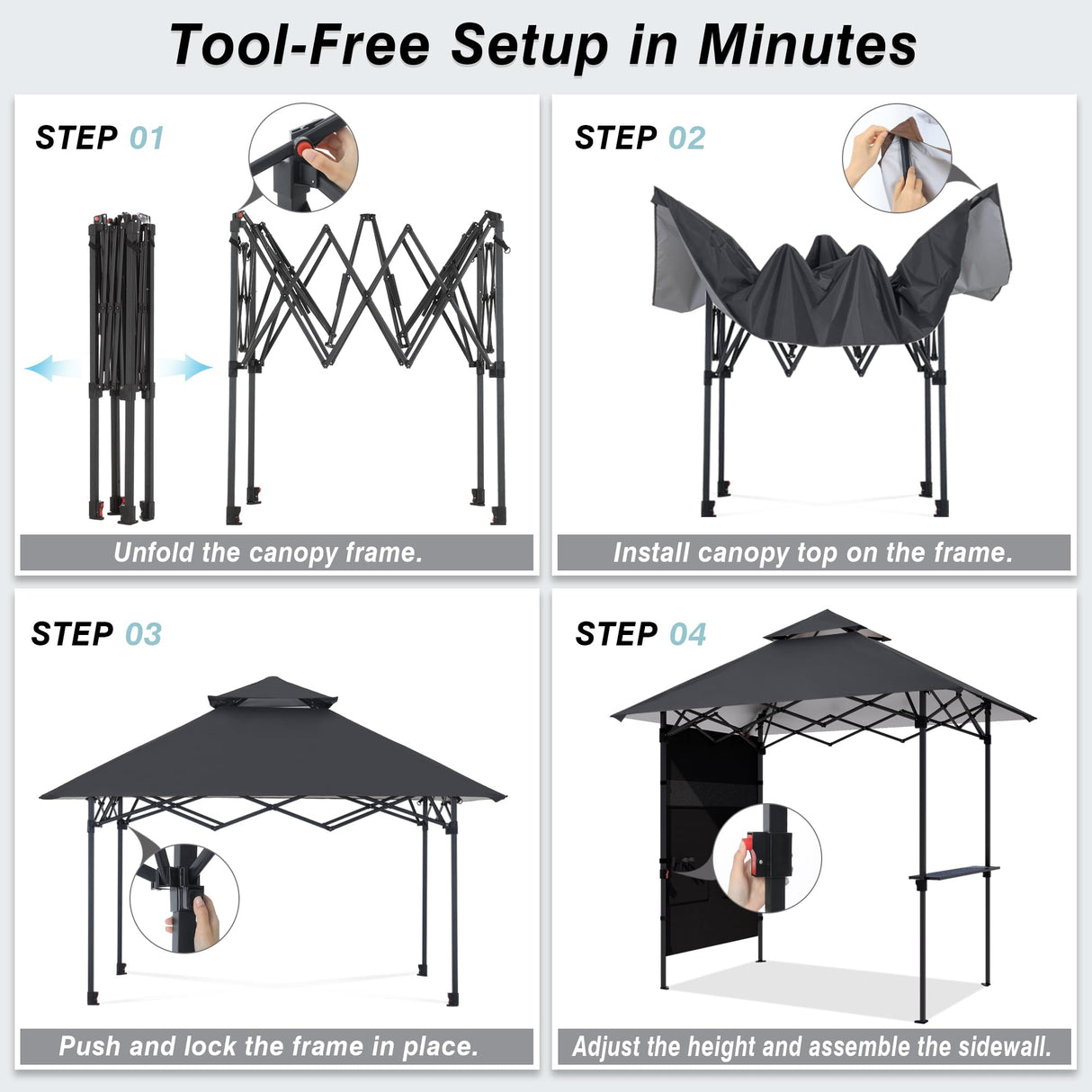 ABCCANOPY 8'x 5' Foldable Grill Gazebo Canopy - Outdoor BBQ Gazebo Shelter with LED Light and Pouch, Patio Canopy Tent for Barbecue and Picnic (Dark Gray) ABCCANOPY