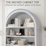 TIMWNER 71” Arched Bookshelves, Tall Wood Bookcase with Lower Cabinet, Modern Pantry Storage Cabinet Bookshelf for Kitchen, Living Room,Office,White TIMWNER