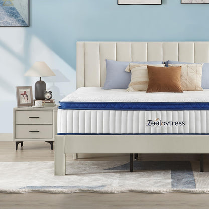 Zeelovtress 12 Inch California King Mattress, Cool Gel Memory Foam and Pocketed Coils Hybrid Mattress in a Box, Medium Firm with Strengthen Edge Support for Body Pressure Relief