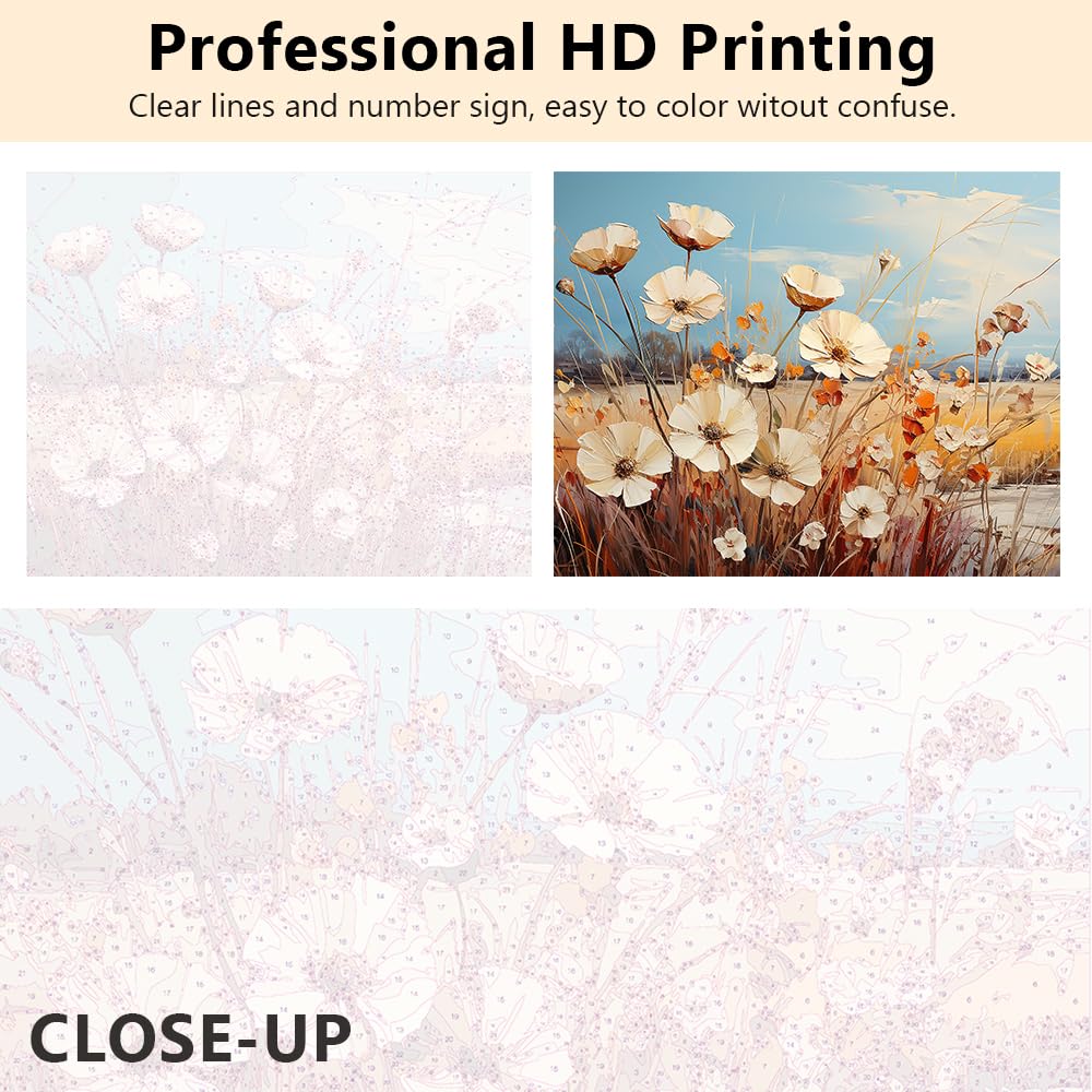 TUMOVO Daisies Paint by Numbers Adult Daisies on The Indian Summer Field Paint by Number Kits Impressionism Oil Painting with Brushes and Pigment for Home Decoration, 16 x20 Inch TUMOVO