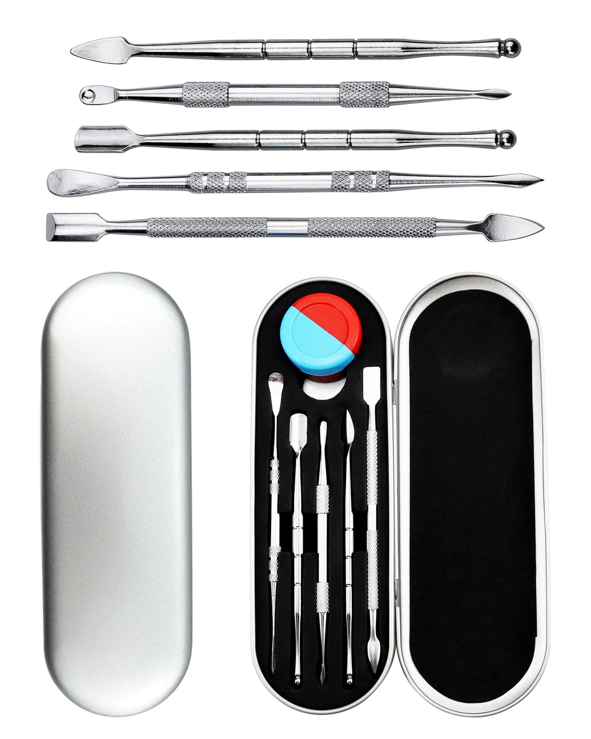 YETOOME 6 Pcs Wax Carving Tool Set with 5 ml Silicone Container and Portable Metal Case, Double-Ended Carving Tool Stainless Steel Wax Sculpting Tools for Wood, Wax, Clay, Pottery, Silver YETOOME