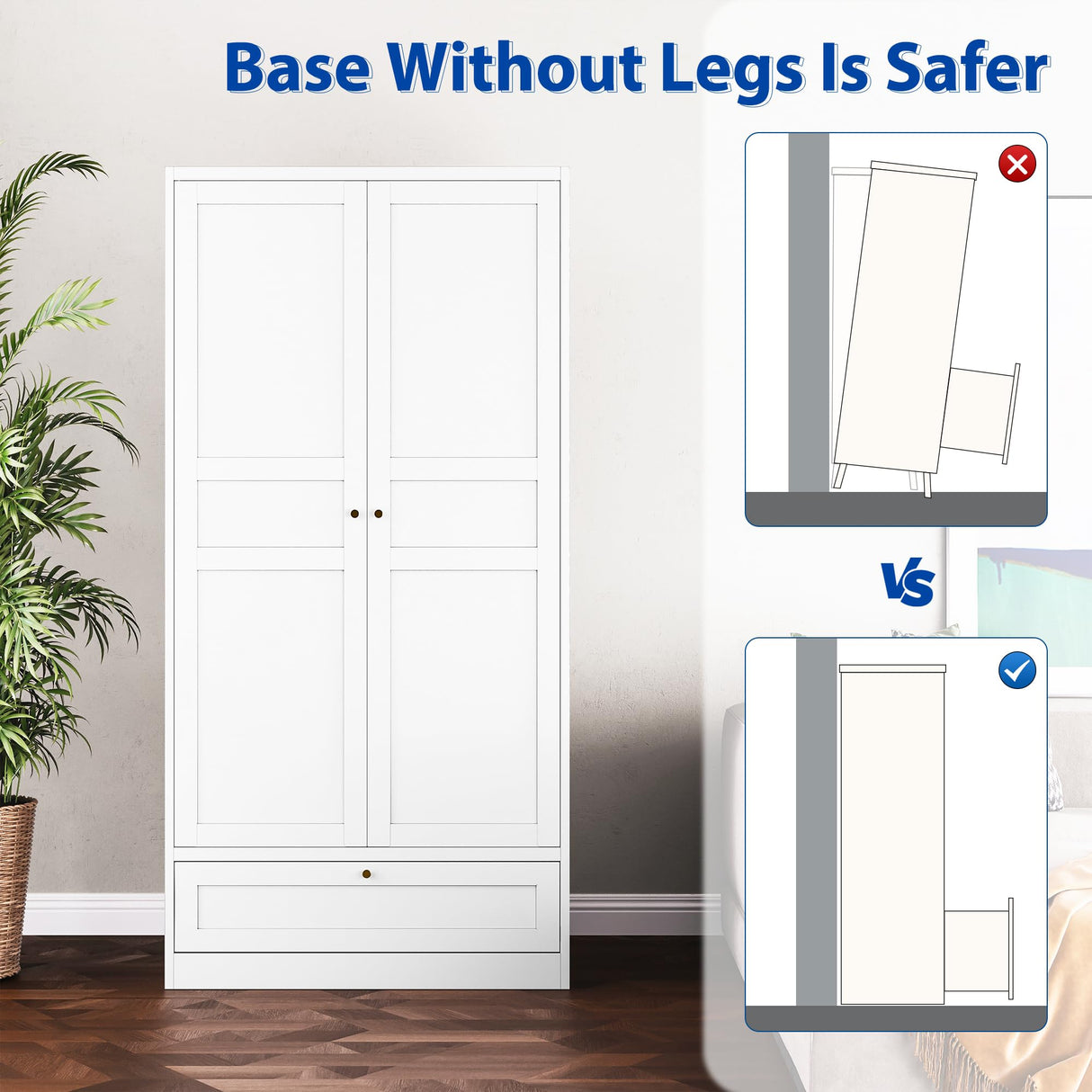 BYNSOE Metal Armoire Wardrobe Closet with 2 Doors 72'' Wardrobe Cabinet with Drawers and Hanging Rail Metal Closet with Adjustable Shelves for Bedroom. (White, with 1drawer) BYNSOE