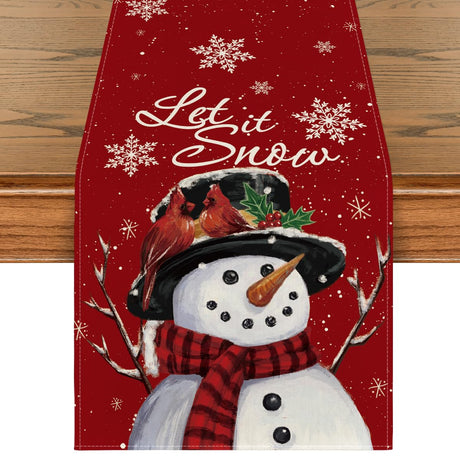 Artoid Mode Red Snowman Let It Snow Winter Table Runner, Seasonal Christmas Kitchen Dining Table Decoration for Home Party Indoor 13x72 Inch Artoid Mode