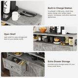 Vabches 47''W Farmhouse Buffet Sideboard with Charging Station and 3 Drawers, Coffee Bar Cabinet Buffet Cabinet with Shelf, Rustic Accent Cabinet with Storage for Kitchen, Dining Room, Washed Gray Vabches