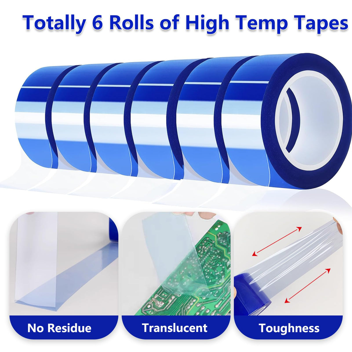 UTNVBTR 6 Rolls 20mm x16m(52ft) Blue Heat Resistant Tape，Heat Transfer Tape for Heat Sublimation Press Vinyl，and Fixing of Electronic Parts During Processing，No Residue UTNVBTR