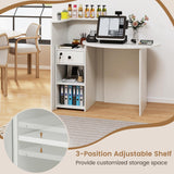 SILKYDRY Reception Desk, Small Retail Checkout Counter with Lockable Drawer and Open Shelves, Wooden Front Desk Reception Counter, Oval Desktop & L Counter for Store Office Lobby Salon (White) SILKYDRY