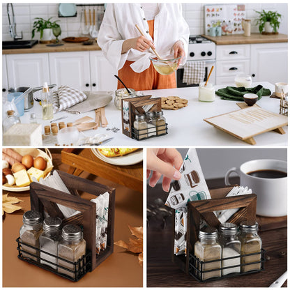 LIERONE Wooden Farmhouse Napkin Holder Rustic Napkin Holder for Salt and Pepper Shakers for Kitchen (brown)