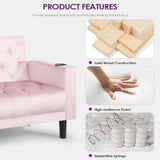 TYBOATLE 62" W Loveseat Sofa w/ 2 USB Charger Ports and 2 Cupholders, Mid-Century Modern Tufted Linen Fabric Small Love Seat Couches for Compact Living Room, Bedroom, Apartment, Dorm (Pink) TYBOATLE