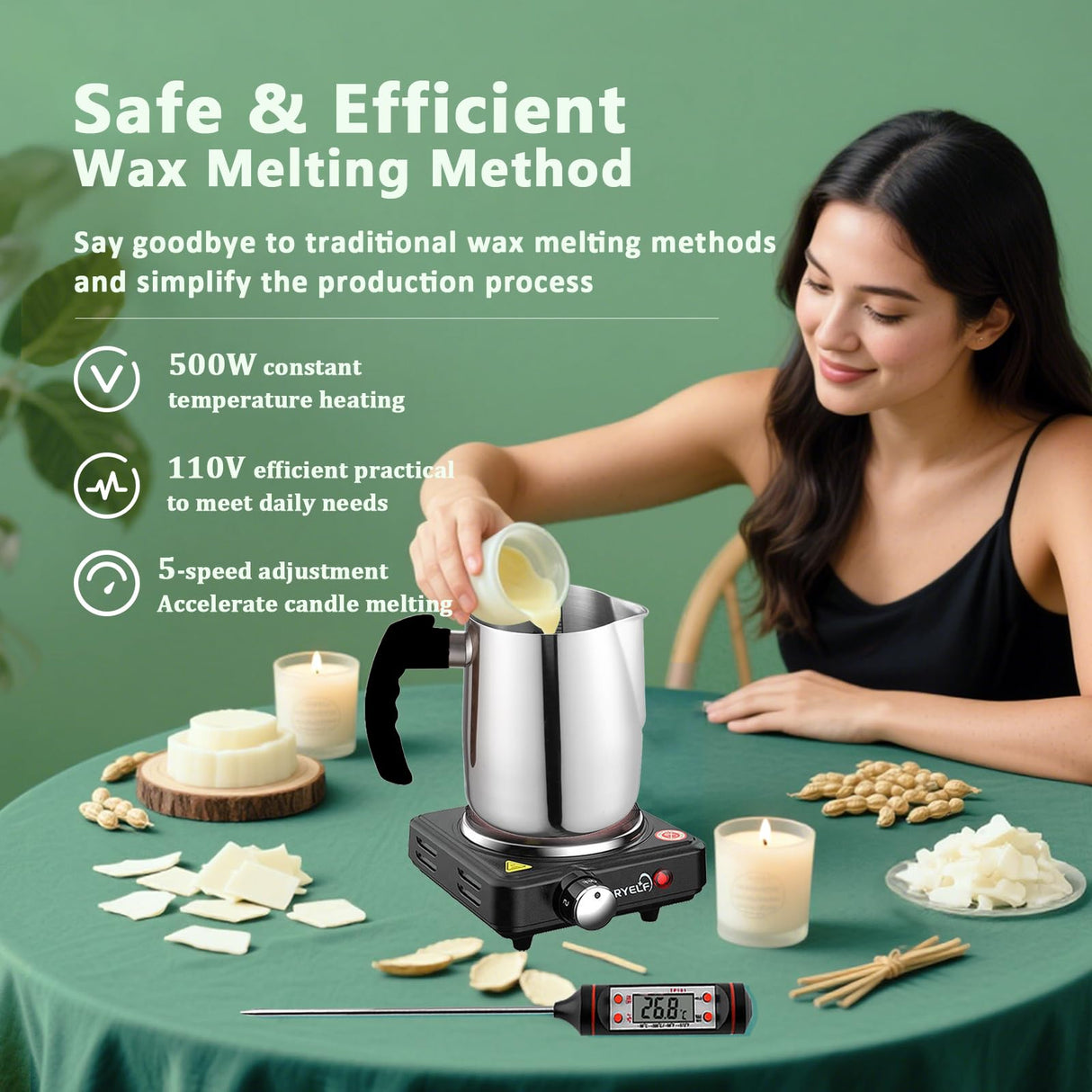 Soy Wax Candle Making Kit Supplies with Wax Melter, Natural Candle Wax for Candle Making - DIY Candle Making Supplies, Including 3lbs Soy Wax Flakes, Melting Pot, Electric Stove, Candle Wick FAIRYELF