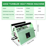 FOKOCALI 40 OZ Tumbler Heat Press Machine 110V Heat Press for 40oz Car Cup with Handle Sublimation Straight Tumblers Bottles Mugs Glass Tumbler Printing Easy Operation FOKOCALI