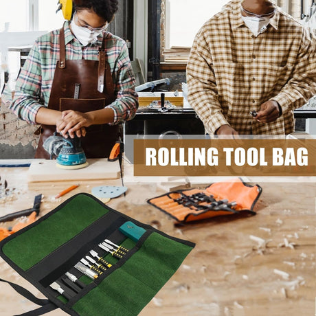 BLIRITEL Small Tool Roll Up Bag, Canvas Chisel Roll, Chisels Bag Tool Organizer with 4 Pockets, Metal Pry Bar Plier Wrench Roll Tool Pouch for Mechanic Carpenter Craftsman BLIRITEL