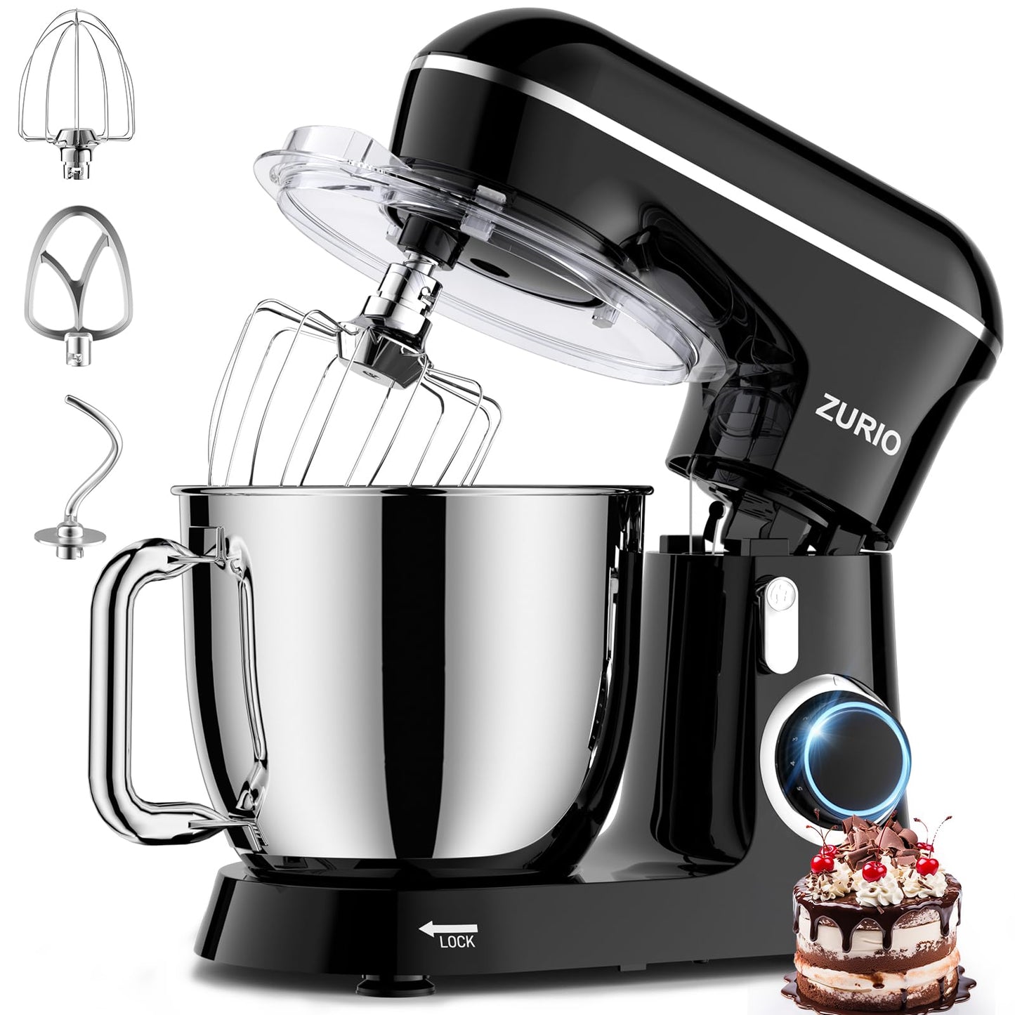 Stand Mixer, Zurio 6 Quarts Electric Mixer, 10-Speed Tilt-Head Food Mixer with Stainless Steel Bowl, Dishwasher-Safe Attachments for Home Baking