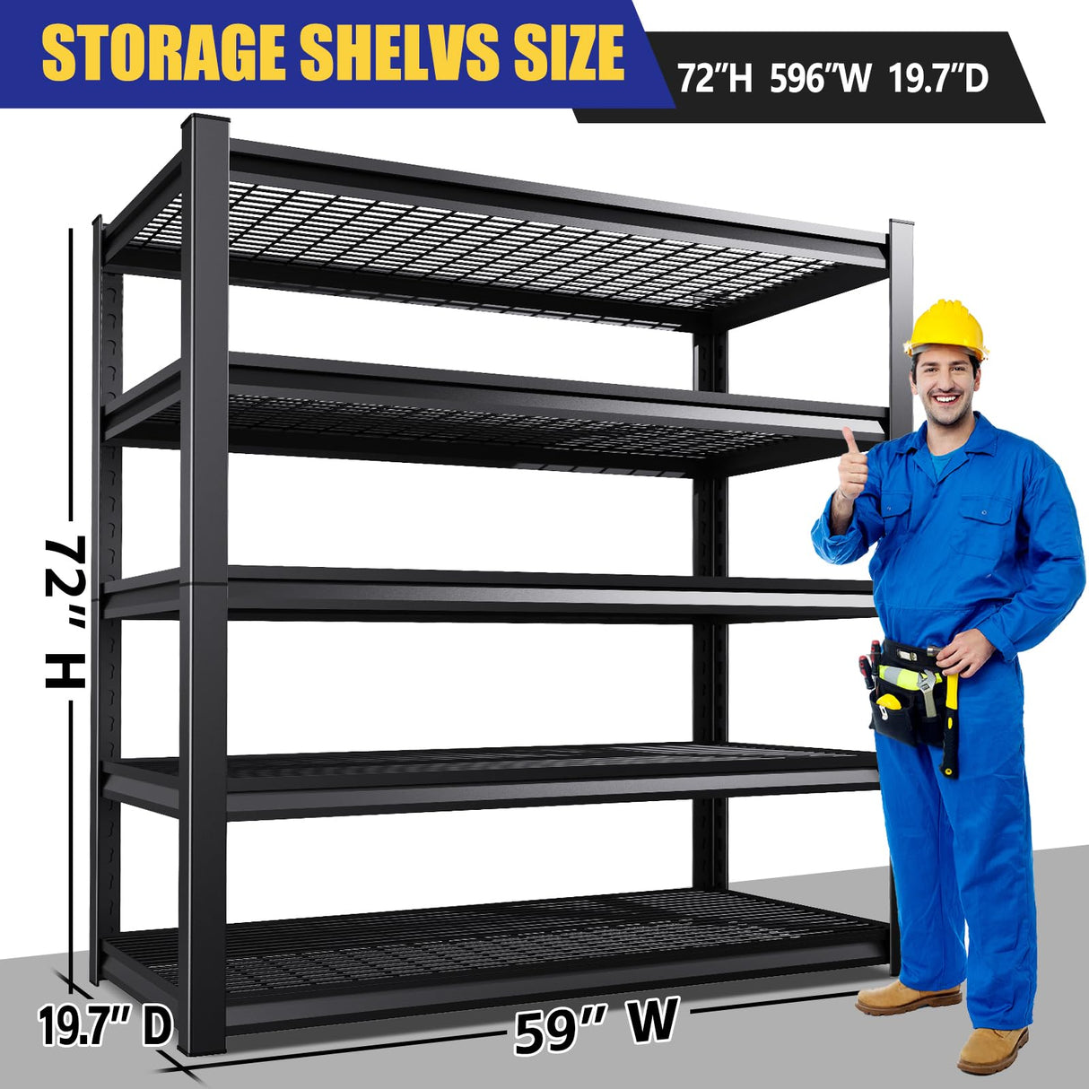 Garage Shelving-3500 lbs 5 Tier Storage Shelves,Adjustable Heavy Duty Metal Shelving Unit and Storage Large Wire Rack,Utility Steel Shelf for Warehouse Industrial Pantry Basement -72"x59"x20",Black JOJUOU