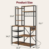 GarveeHome Bakers Rack with Power Outlets, 7-Tier Microwave Stand with 2 Wire Basket, 35.4 Inch Industrial Coffee Bar Station, Kitchen Large Bakers Rack with Storage for Pots, Dishes, Retro Brown GarveeHome