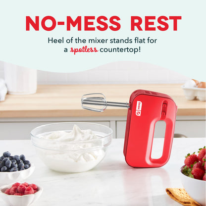 Dash SmartStore™ Compact Hand Mixer Electric for Whipping + Mixing Cookies, Brownies, Cakes, Dough, Batters, Meringues & More, 3 Speed, 150-Watt - Red