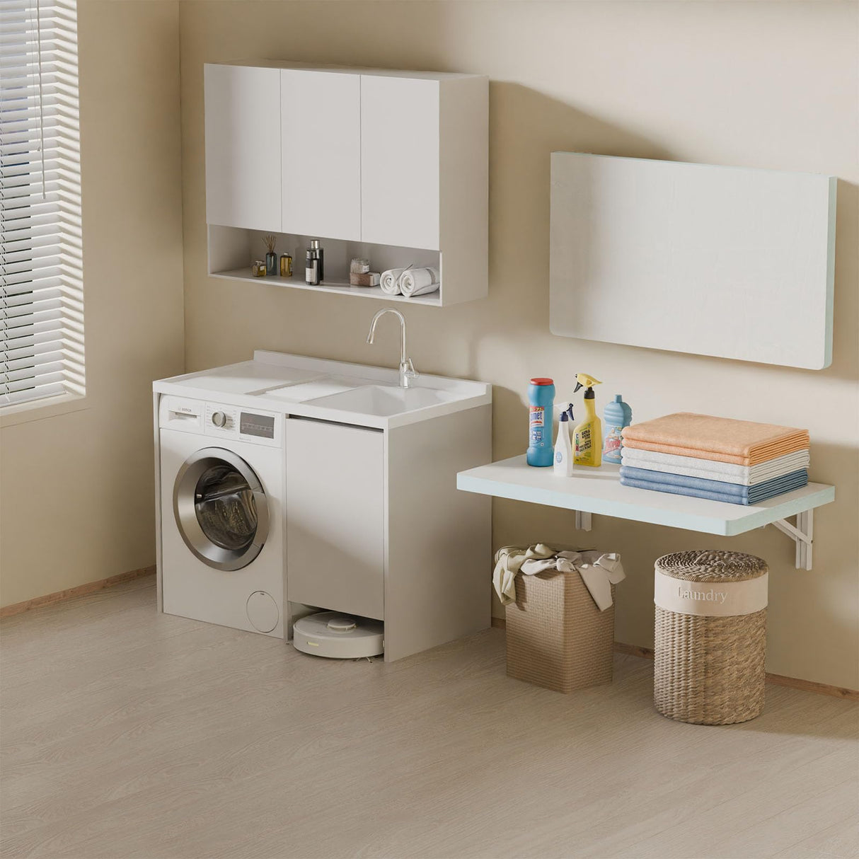 IAE Wall Mounted Folding Table with pine wood, 24" x 14" Wall Mount Drop Leaf Table, Floating Desk with Iron Bracket, Fold Down Desk for Small Spaces, Home Office, Dining, Laundry Room, Kitchen, White IAE