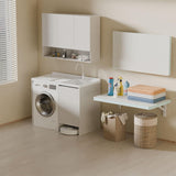 IAE Wall Mounted Folding Table with pine wood, 24" x 14" Wall Mount Drop Leaf Table, Floating Desk with Iron Bracket, Fold Down Desk for Small Spaces, Home Office, Dining, Laundry Room, Kitchen, White IAE