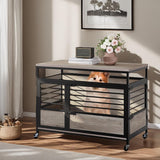 YITAHOME 39" Dog Crate Furniture with Wheels, Heavy Duty Wood Dog Cage Table with Double-Doors Chew-Resistant Farmhouse Decorative Wooden Dog Kennel Indoor for Large and Medium Dogs, Grey YITAHOME
