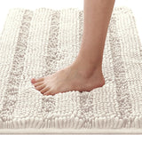 H.VERSAILTEX Bathroom Rugs Bath Rugs for Bathroom Non Slip Bath Mats Extra Thick Chenille Striped Rug 17" x 24" Absorbent Soft Shaggy Washable Dry Fast Bath Mats for Bathroom Floor - Ivory H.VERSAILTEX